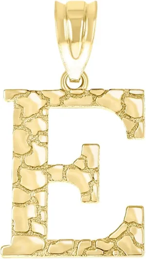 JewelryWeb 10k Yellow Gold Unisex Nugget Letter Name Personalized Monogram Initial E Charm Pendant Necklace 20.8x11.90mm Wide-Pendant for Women