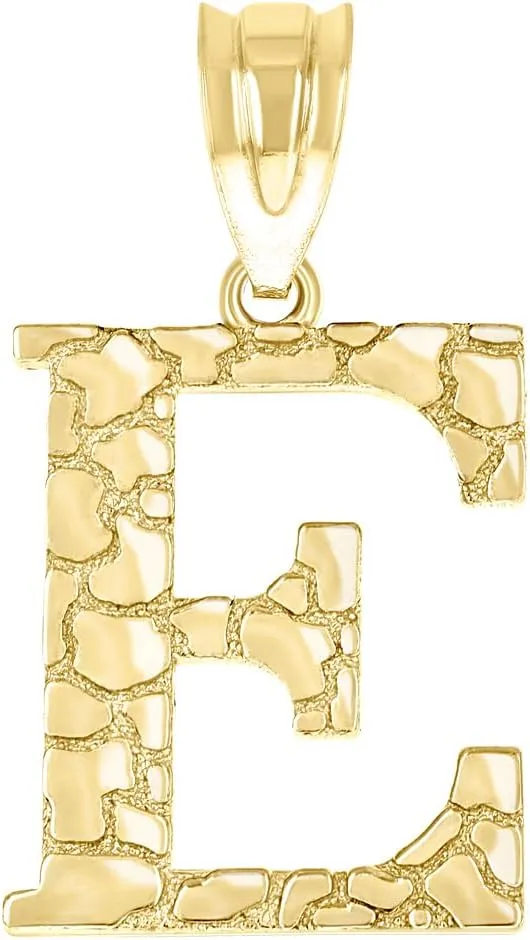 JewelryWeb 10k Yellow Gold Unisex Nugget Letter Name Personalized Monogram Initial E Charm Pendant Necklace 20.8x11.90mm Wide-Pendant for Women