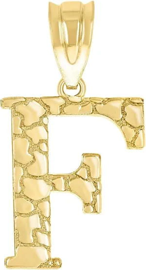 JewelryWeb 10k Yellow Gold Unisex Nugget Letter Name Personalized Monogram Initial F Charm Pendant Necklace 20.8x11.90mm Wide-Pendant for Women