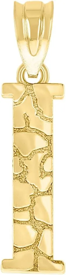 JewelryWeb 10k Yellow Gold Unisex Nugget Letter Name Personalized Monogram Initial I Charm Pendant Necklace 20.7x4.60mm Wide-Pendant for Women