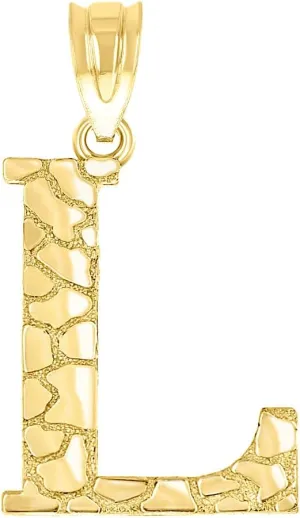 JewelryWeb 10k Yellow Gold Unisex Nugget Letter Name Personalized Monogram Initial L Charm Pendant Necklace 20.8x11.50mm Wide-Pendant for Women