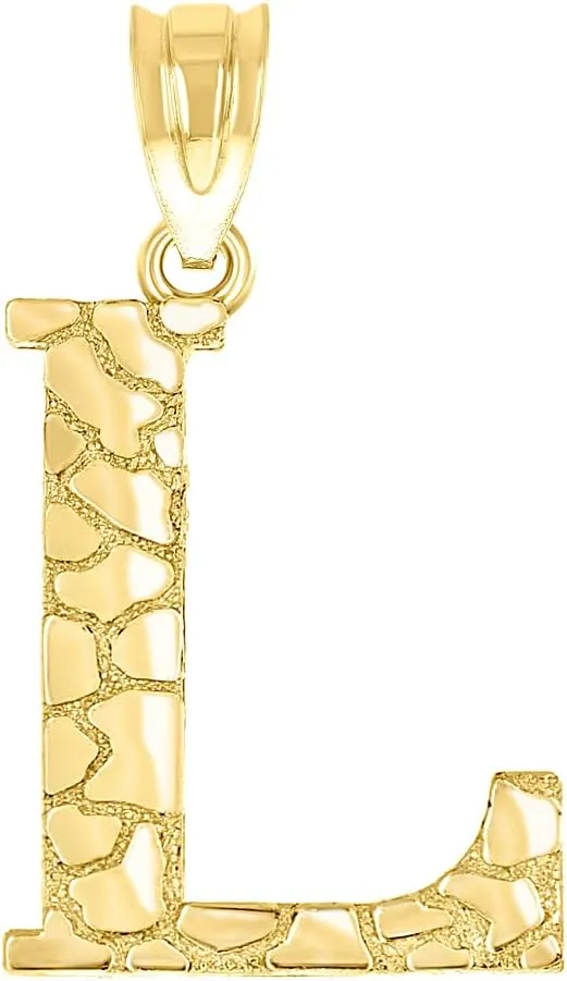 JewelryWeb 10k Yellow Gold Unisex Nugget Letter Name Personalized Monogram Initial L Charm Pendant Necklace 20.8x11.50mm Wide-Pendant for Women
