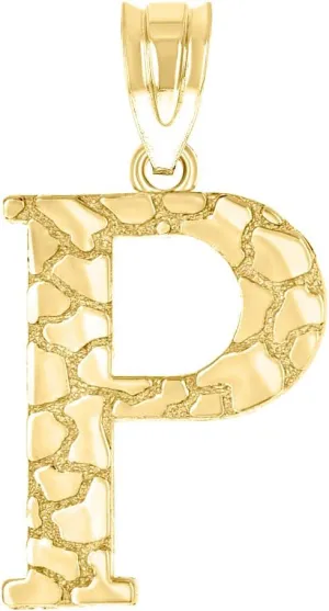 JewelryWeb 10k Yellow Gold Unisex Nugget Letter Name Personalized Monogram Initial P Charm Pendant Necklace 20.8x11.10mm Wide-Pendant for Women
