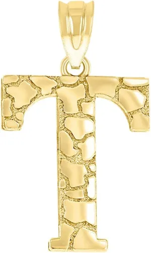 JewelryWeb 10k Yellow Gold Unisex Nugget Letter Name Personalized Monogram Initial T Charm Pendant Necklace 20.8x11.80mm Wide-Pendant for Women