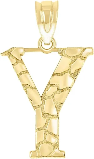 JewelryWeb 10k Yellow Gold Unisex Nugget Letter Name Personalized Monogram Initial Y Charm Pendant Necklace 20.5x11.80mm Wide-Pendant for Women