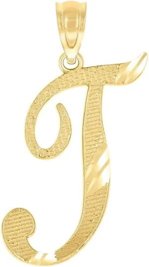 JewelryWeb 10k Yellow Gold Unisex Sparkle Cut Letter Name Personalized Monogram Initial T Charm Pendant Necklace 24.3x12.20mm Wide-Pendant for Women