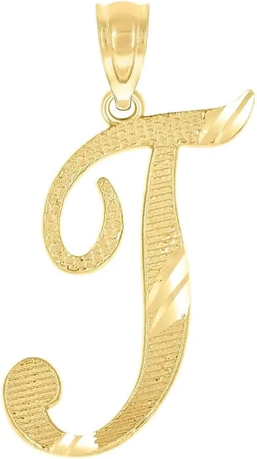 JewelryWeb 10k Yellow Gold Unisex Sparkle Cut Letter Name Personalized Monogram Initial T Charm Pendant Necklace 24.3x12.20mm Wide-Pendant for Women