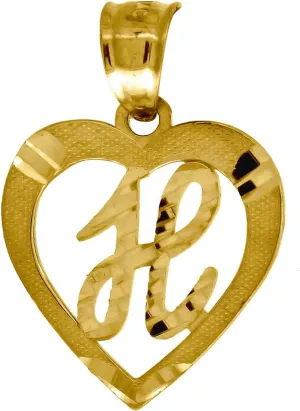 JewelryWeb 10k Yellow Gold Womens Sparkle Cut Love Heart Letter Name Personalized Monogram Initial H Charm Pendant Necklace 20x14.80mm Wide-Pendant for Women