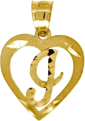 JewelryWeb 10k Yellow Gold Womens Sparkle Cut Love Heart Letter Name Personalized Monogram Initial I Charm Pendant Necklace 20x14.70mm Wide-Pendant for Women