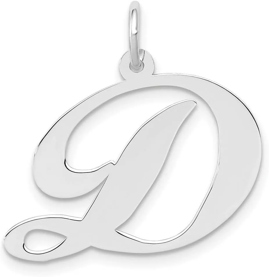 JewelryWeb 14k White Gold Solid Polished Laser cut Large Fancy Script Letter Name Personalized Monogram Initial Charm 21.2x25.3mm Pendant Necklace for Women