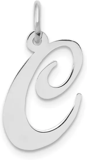JewelryWeb 14k White Gold Solid Polished Laser cut Medium Fancy Script Letter Name Personalized Monogram Initial Char Charm 17.6x21.5mm Pendant Necklace for Women