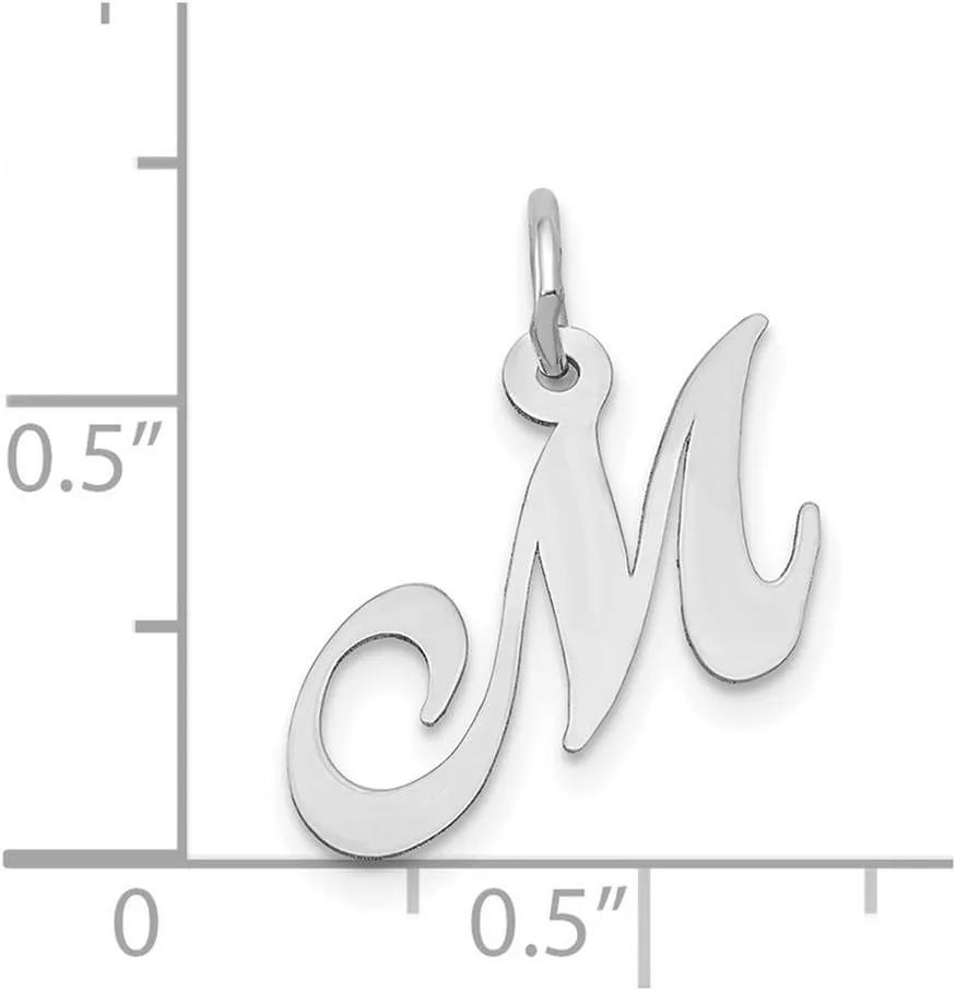 JewelryWeb 14k White Gold Solid Polished Laser cut Small Fancy Script Letter Name Personalized Monogram Initial Charm 15x17.2mm Pendant Necklace for Women