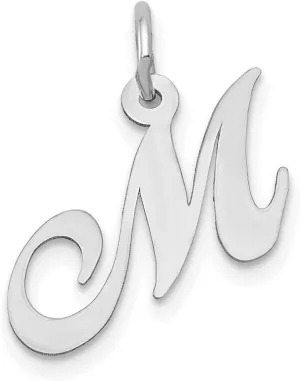 JewelryWeb 14k White Gold Solid Polished Laser cut Small Fancy Script Letter Name Personalized Monogram Initial Charm 15x17.2mm Pendant Necklace for Women