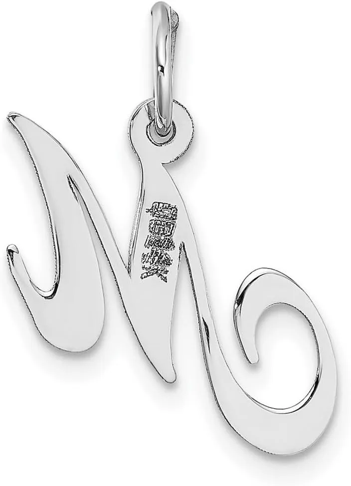 JewelryWeb 14k White Gold Solid Polished Laser cut Small Fancy Script Letter Name Personalized Monogram Initial Charm 15x17.2mm Pendant Necklace for Women