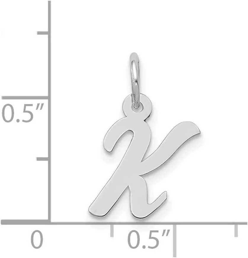 JewelryWeb 14k White Gold Solid Polished Laser cut Small Script Letter Name Personalized Monogram Initial Charm 15.3x10.8mm Pendant Necklace for Women