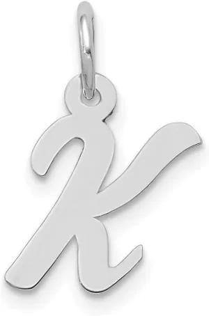 JewelryWeb 14k White Gold Solid Polished Laser cut Small Script Letter Name Personalized Monogram Initial Charm 15.3x10.8mm Pendant Necklace for Women