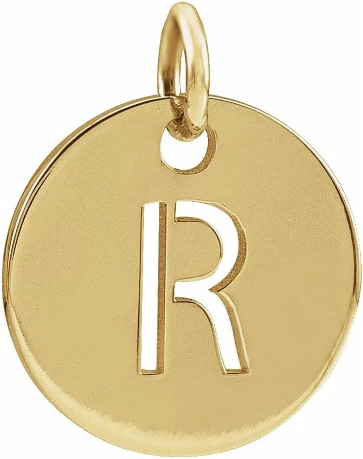 JewelryWeb 14k Yellow Gold Letter Name Personalized Monogram Initial R 10mm Polished Initial Disc Pendant Necklace-Pendant for Women