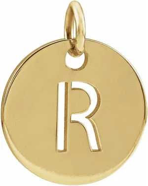 JewelryWeb 14k Yellow Gold Letter Name Personalized Monogram Initial R 10mm Polished Initial Disc Pendant Necklace-Pendant for Women