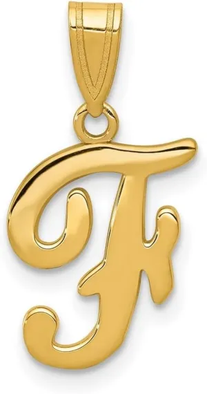 JewelryWeb 14k Yellow Gold Solid Polished back F Script Letter Name Personalized Monogram Initial Pendant Necklace-Pendant for Women