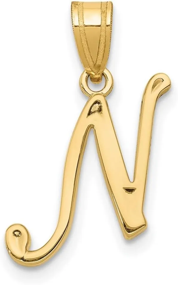 JewelryWeb 14k Yellow Gold Solid Polished back N Script Letter Name Personalized Monogram Initial Pendant Necklace-Pendant for Women