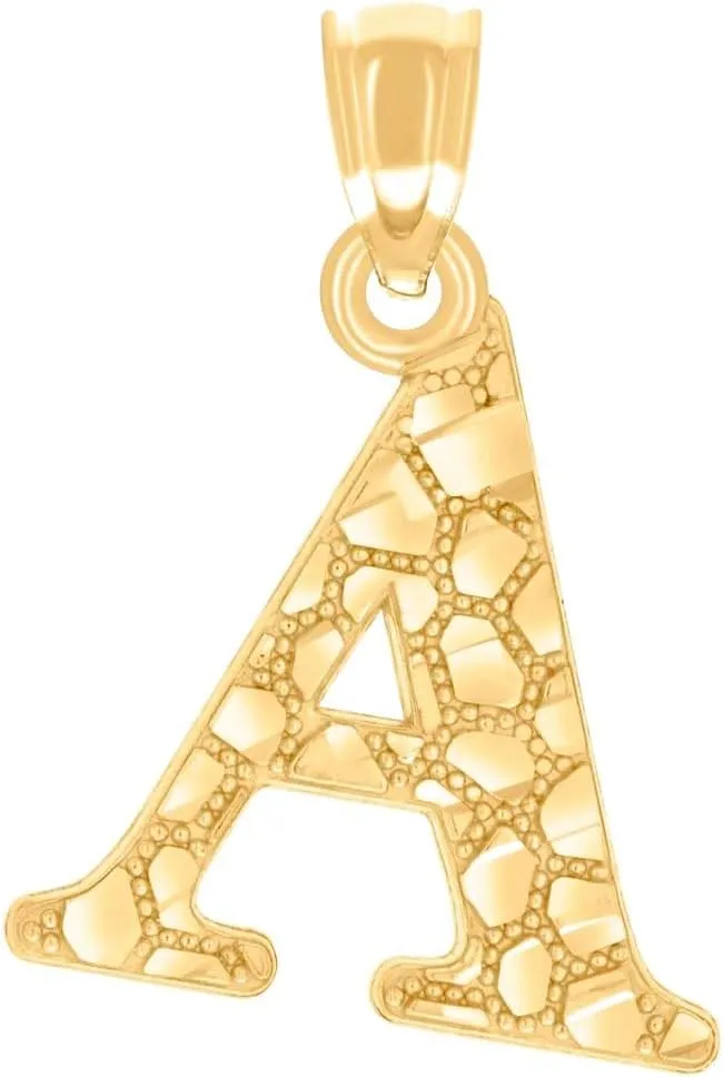 JewelryWeb 14k Yellow Gold Unisex Diamond-Cut Nugget-Unisex Letter Name Personalized Monogram Initial Alphabet a Charm Pendant Necklace 18.7x13.3mm Wide-Pendant for Women