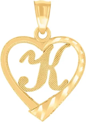 JewelryWeb 14k Yellow Gold Unisex Diamond-Cut-Unisex Letter Name Personalized Monogram Initial Alphabet K Love Heart Charm Pendant Necklace 19.5x13.8mm Wide-Pendant for Women