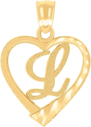 JewelryWeb 14k Yellow Gold Unisex Diamond-Cut-Unisex Letter Name Personalized Monogram Initial Alphabet L Love Heart Charm Pendant Necklace 19.4x13.9mm Wide-Pendant for Women