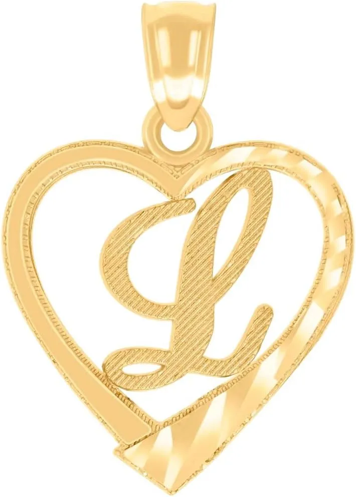 JewelryWeb 14k Yellow Gold Unisex Diamond-Cut-Unisex Letter Name Personalized Monogram Initial Alphabet L Love Heart Charm Pendant Necklace 19.4x13.9mm Wide-Pendant for Women