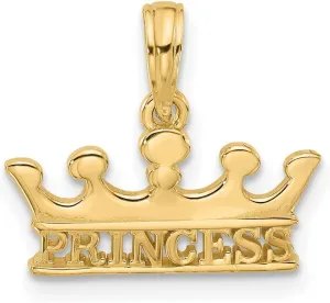JewelryWeb 17.6mm 14k Solid Yellow Gold Polished Princess Crown Charm Pendant Necklace for Women