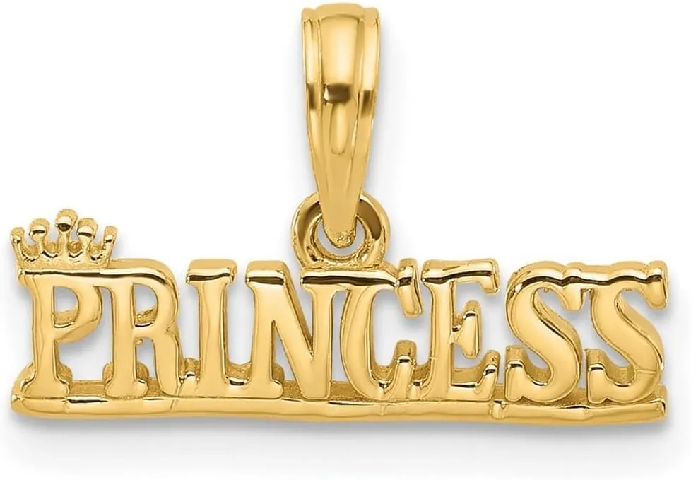 JewelryWeb 18.3mm 14k Solid Yellow Gold Polished Princess Charm Pendant Necklace for Women