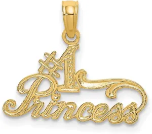 JewelryWeb 19.7mm 10k Solid Yellow Gold Number 1 Princess Charm Pendant Necklace for Women