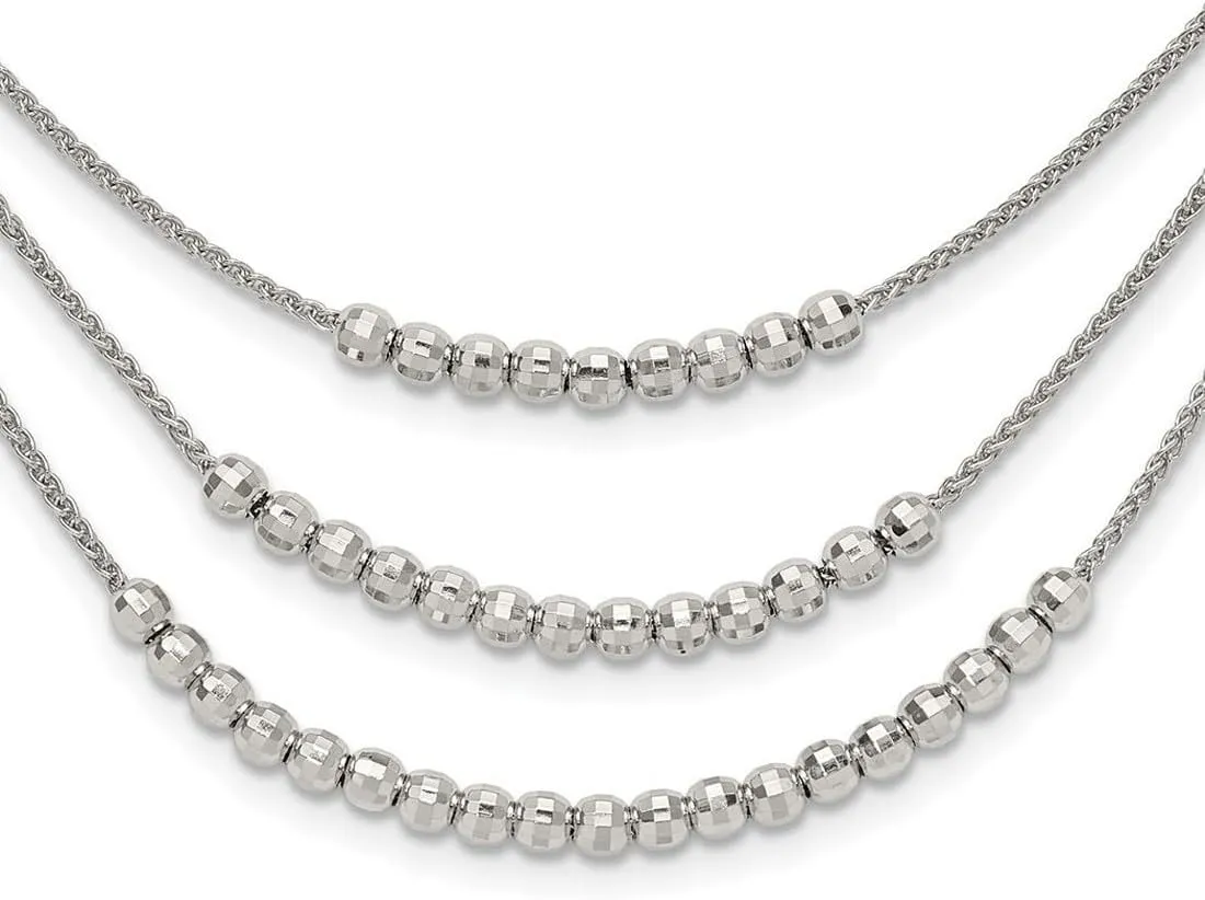 JewelryWeb 925 Sterling Silver Beaded Multi Layer Necklace 15 Inch 3.86mm Wide Pendant-Necklace