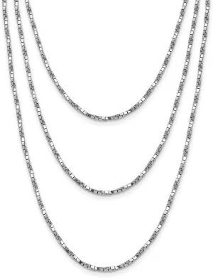 JewelryWeb 925 Sterling Silver Rh pl Multi layer Twisted Box With 2 In Ext. Necklace 17.5 Inch 1.4mm Wide Pendant-Necklace for Women