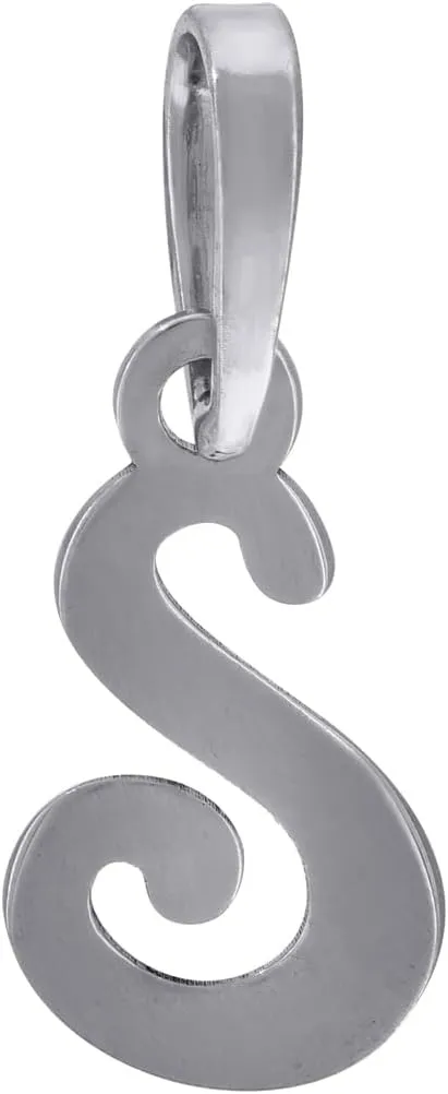 JewelryWeb 925 Sterling Silver Unisex Cursive Letter Name Personalized Monogram Initial Alphabet S Charm Pendant Necklace 19x7.7mm Wide-Pendant for Women