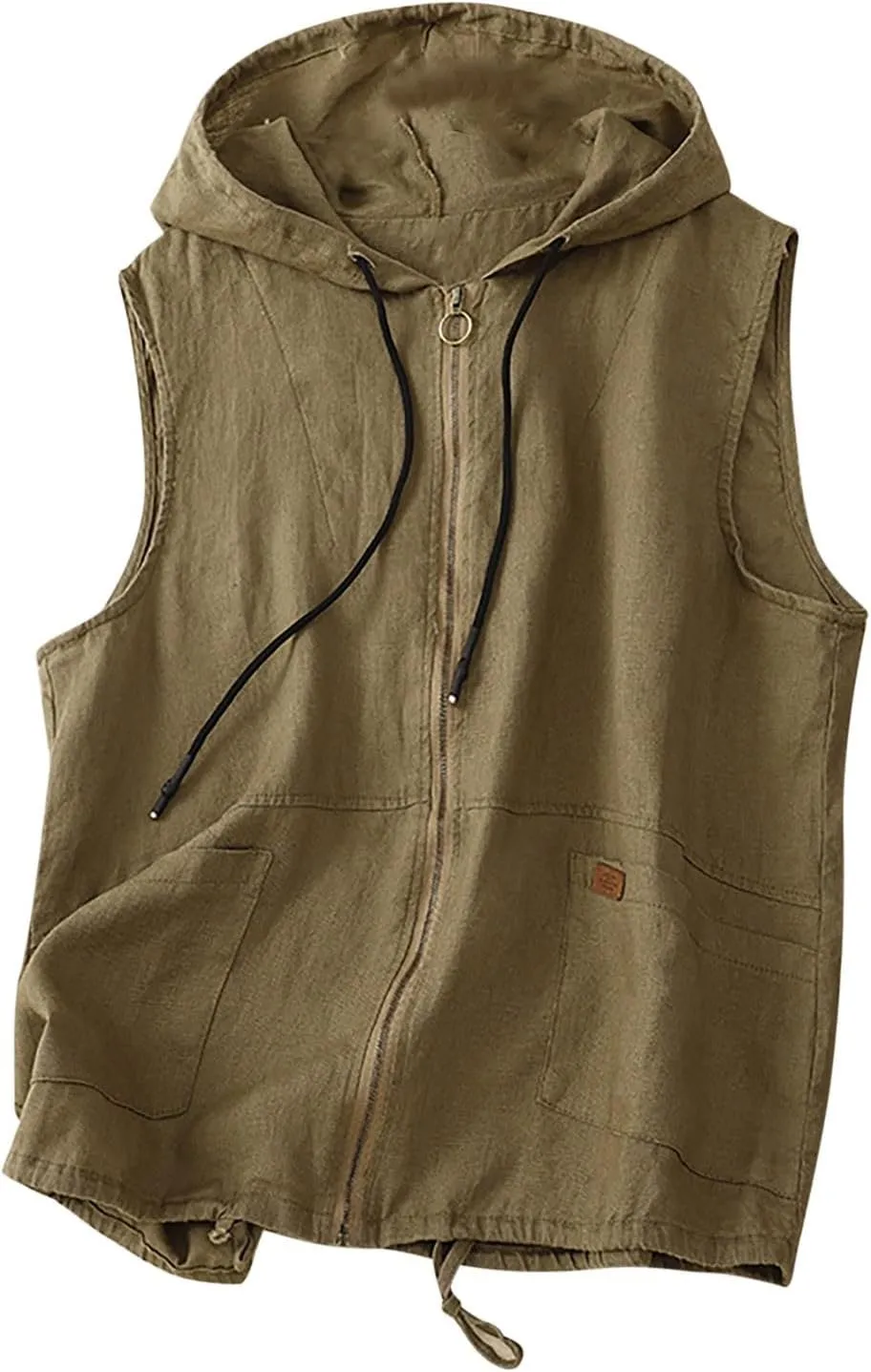 JOAU Women's Sleeveless Hoodies Sweatshirt Basic Solid Color Zip Up Vest Summer Casual Loose Fit Drawstring Hooded Tank Tops