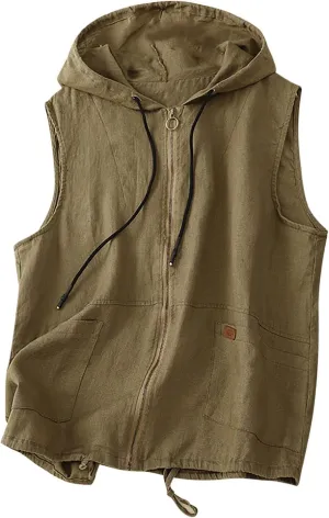 JOAU Women's Sleeveless Hoodies Sweatshirt Basic Solid Color Zip Up Vest Summer Casual Loose Fit Drawstring Hooded Tank Tops