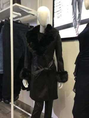 Joseph Ribkoff Fur Trimmed Coat Black 223918