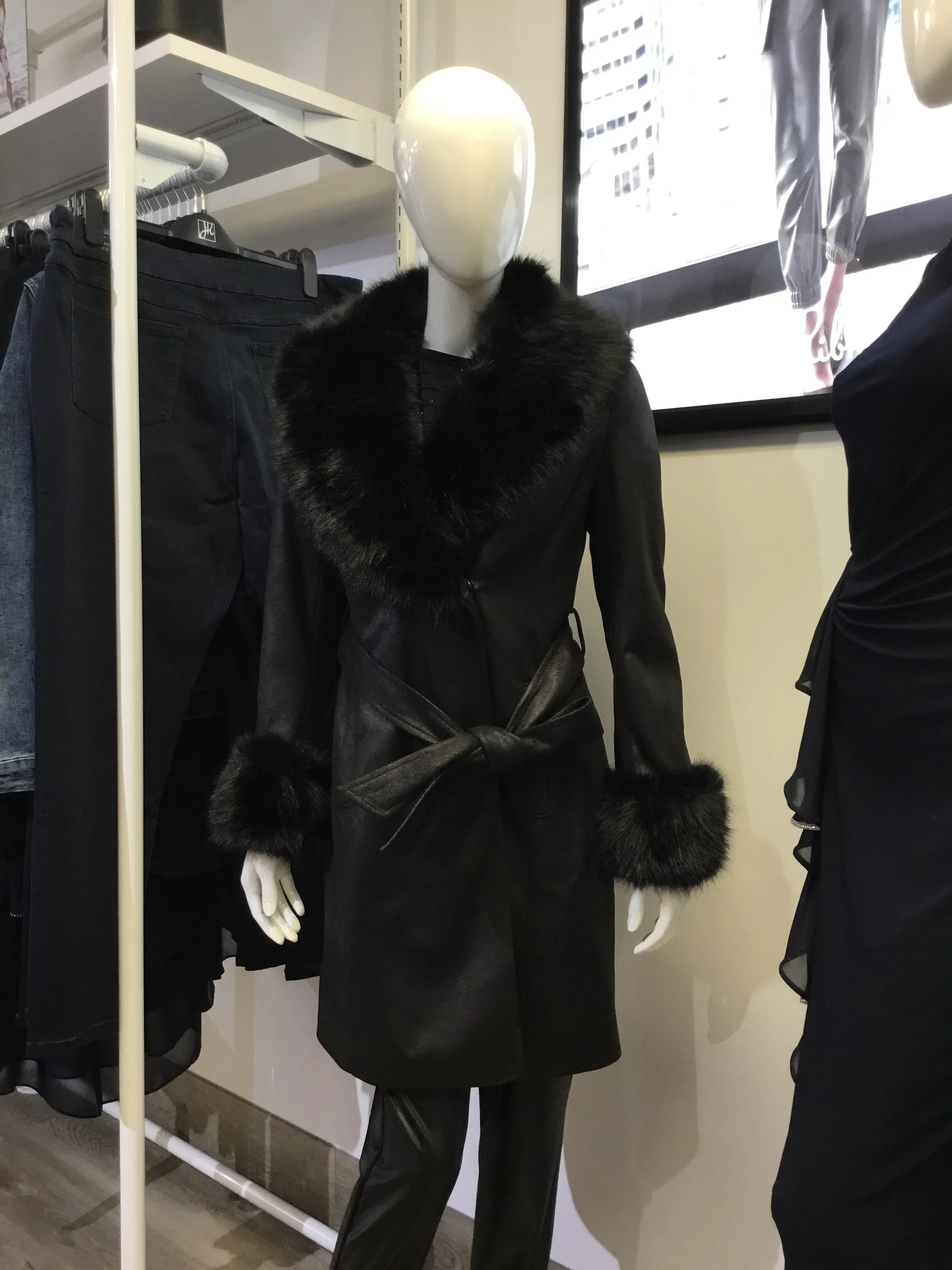 Joseph Ribkoff Fur Trimmed Coat Black 223918