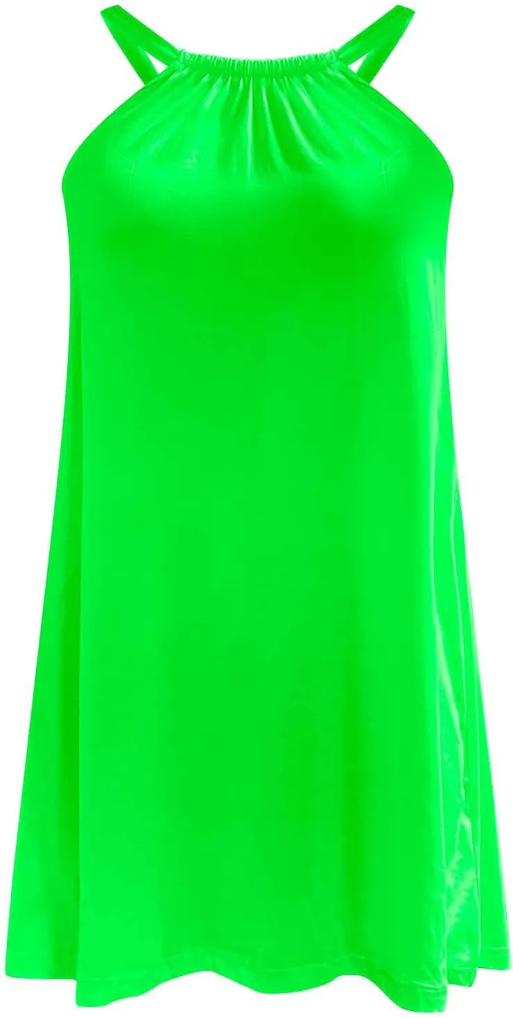 jsaierl Women Sundress Summer Sleeveless Beach Mini Dress Cute Cami Tank Dress A Line Swing Dress Casual Boho Vacation Dress