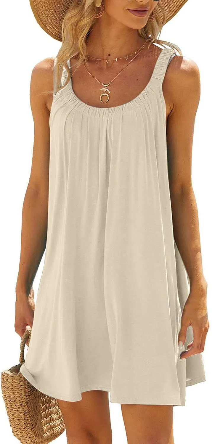 jsaierl Women Sundress Summer Sleeveless Beach Mini Dress Cute Cami Tank Dress A Line Swing Dress Casual Boho Vacation Dress