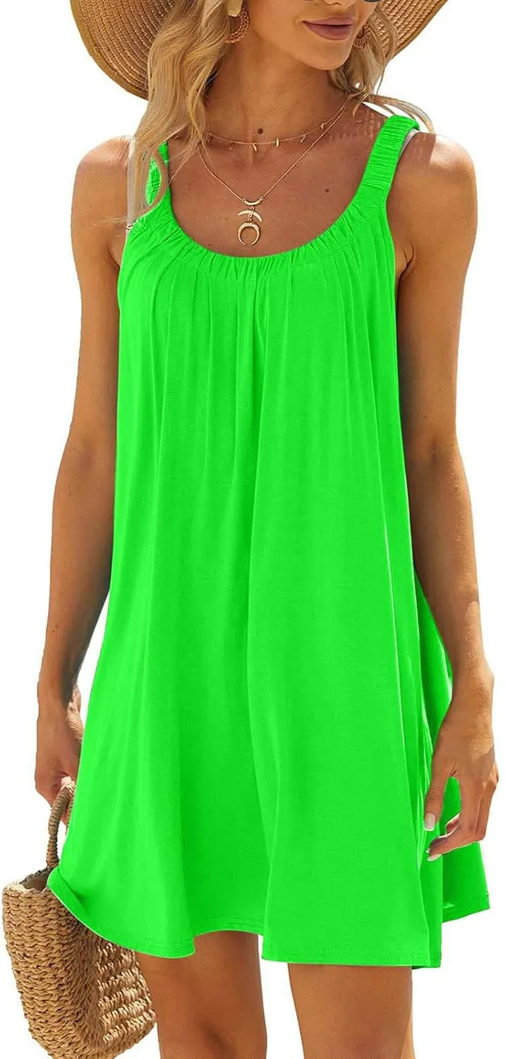 jsaierl Women Sundress Summer Sleeveless Beach Mini Dress Cute Cami Tank Dress A Line Swing Dress Casual Boho Vacation Dress