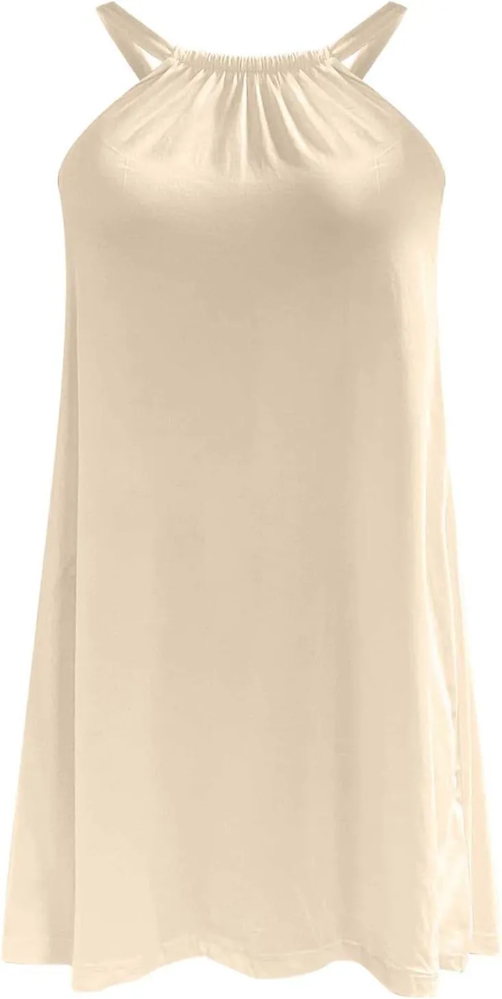 jsaierl Women Sundress Summer Sleeveless Beach Mini Dress Cute Cami Tank Dress A Line Swing Dress Casual Boho Vacation Dress