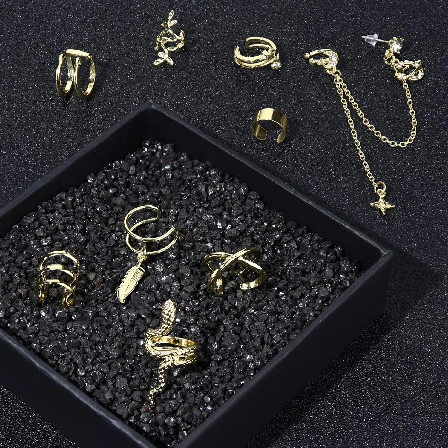 Jstyle Ear Cuff Earrings for Women Cuff Chain Earring Clip On Helix Cartilage Wrap Cuff Earring Non Pierced Adjustable