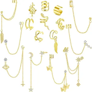 Jstyle Ear Cuff Earrings for Women Cuff Chain Earring Clip On Helix Cartilage Wrap Cuff Earring Non Pierced Adjustable
