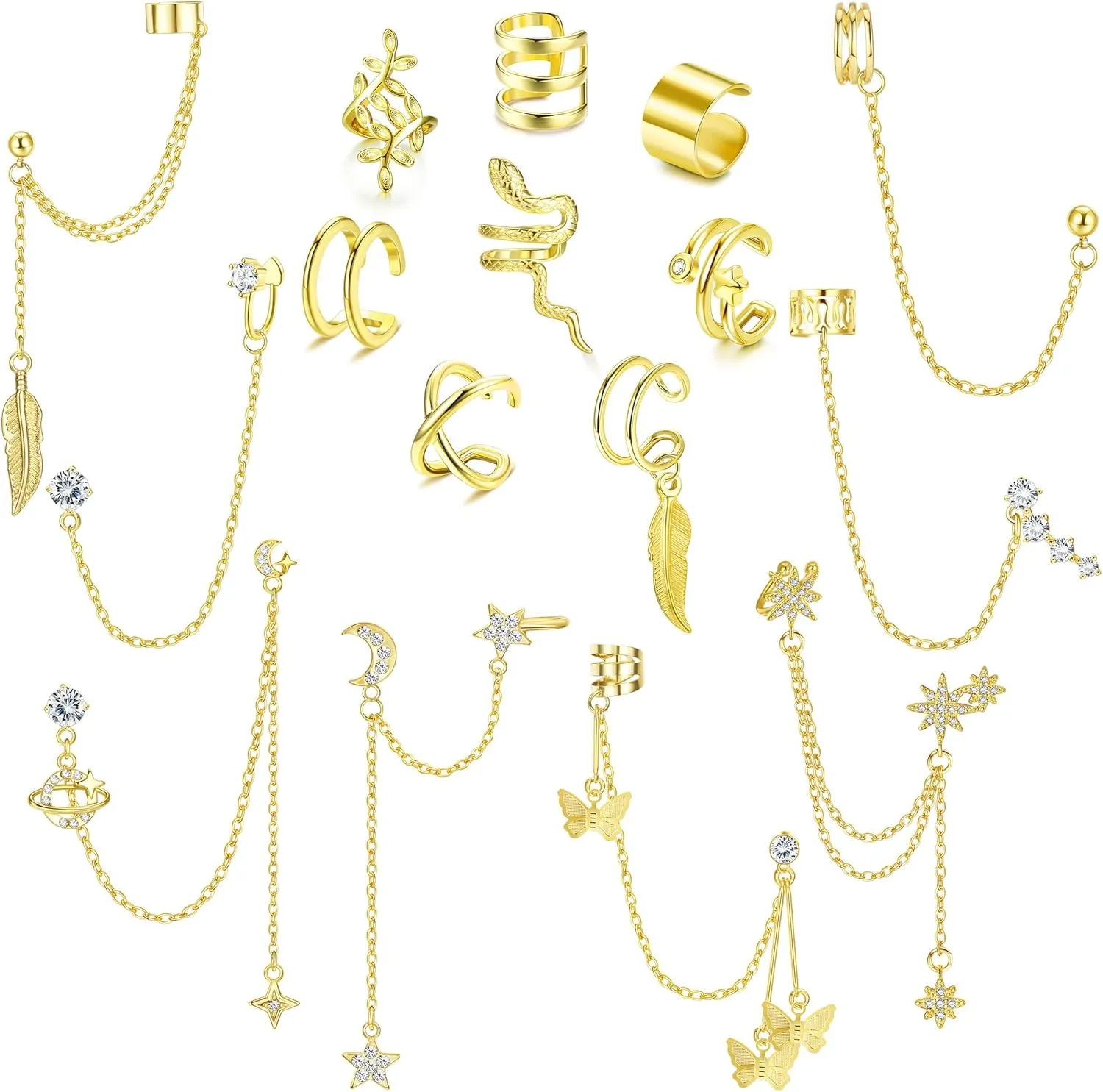 Jstyle Ear Cuff Earrings for Women Cuff Chain Earring Clip On Helix Cartilage Wrap Cuff Earring Non Pierced Adjustable