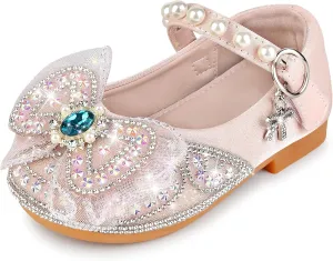 Kivors Toddler Girls Dress Shoes Princess Shoes Low Heels Girls Mary Jane for Wedding Party, 11 Little Kid (Pink)