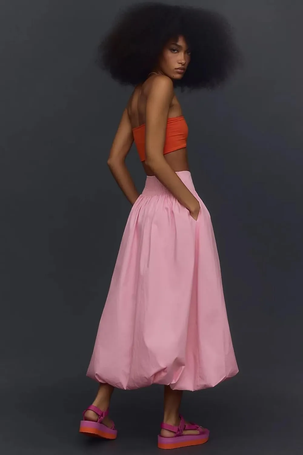 KMBANGI Y2k Women Bubble Maxi Skirt Elastic Smocked Waist Casual Pleated Long Skirts Ruffle Balloon Midi Skirt Streetwear