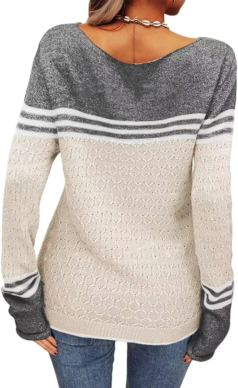 Knit Sweaters for Women Fall Winter Colorblock Pullovers Long Sleeve Crewneck Slim Fit Sweater Tops Trendy 2024