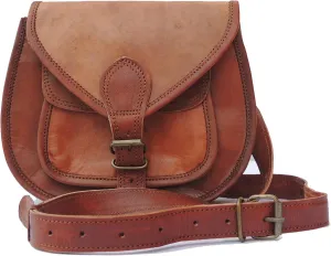 Ladies Leather Purse 9 Inch Crossbody Shoulder Sling Bag Vintage Style Satchel Bag for Women, Brown