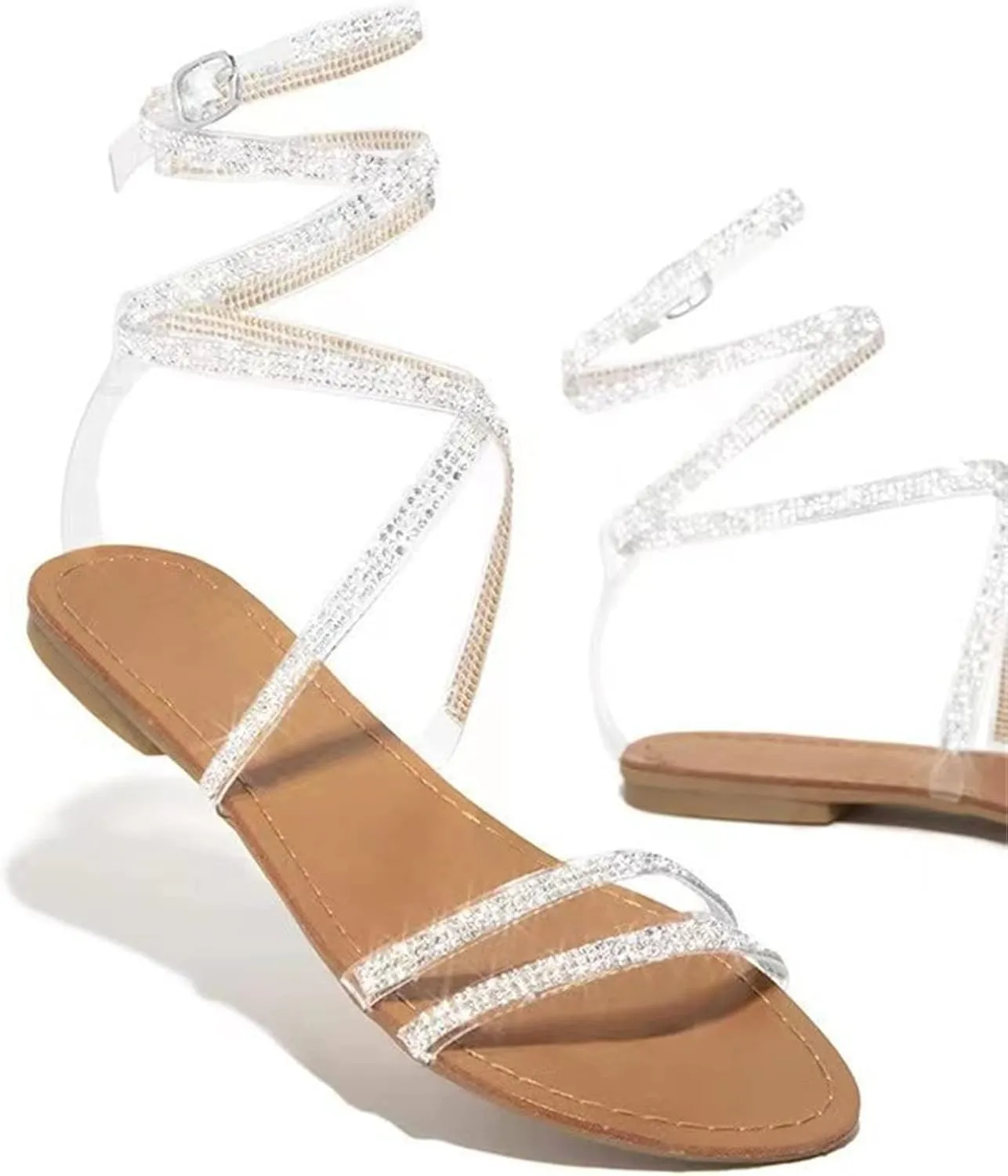 Ladmiple Sandals for Women Dressy Summer Crystal Flip Flops Strappy Sandals Casual Beach Open Toe Platform Flats Sandal